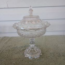 Vintage Pedestal Cut Glass Candy Dish Lidded Crystal Compote Elegant Pressed