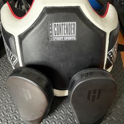 Contender Fight Sports Heavy Hitter Boxing Body Protector PBP Black/White with Hawk Sports Punching Mitts