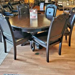 🍂$39 Down Payment 🍂Kiera Brown Formal Round Dining Set