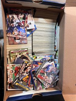 Shoe box of sports cards