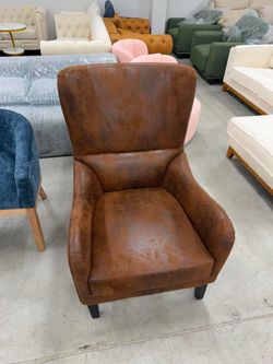 Mid-Century Modern Wingback Chairs, Accent Club Chair with Nailhead Trim, Faux Leather Armchair Sofa Reading for Living Room Single Sofa Armchair Offi