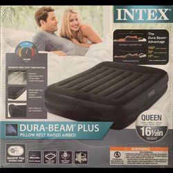 Intex Queen Size Waterproof Air Mattress with Built-in Pump and Carrying Case, 16.5-in Height, 80-in