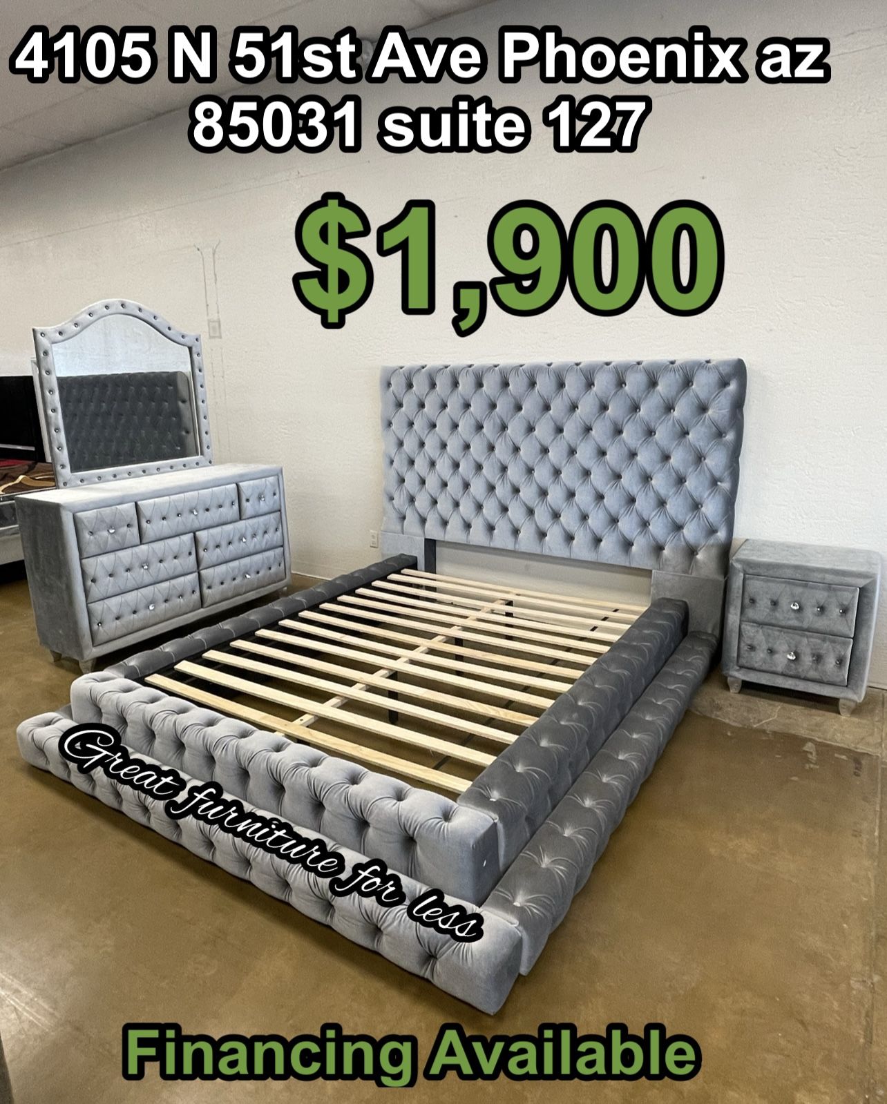 4 PCs Queen Size Bedroom Set Include Bed Frame Dresser Mirror And 1 Nightstand Brand New/ Take Your Choice