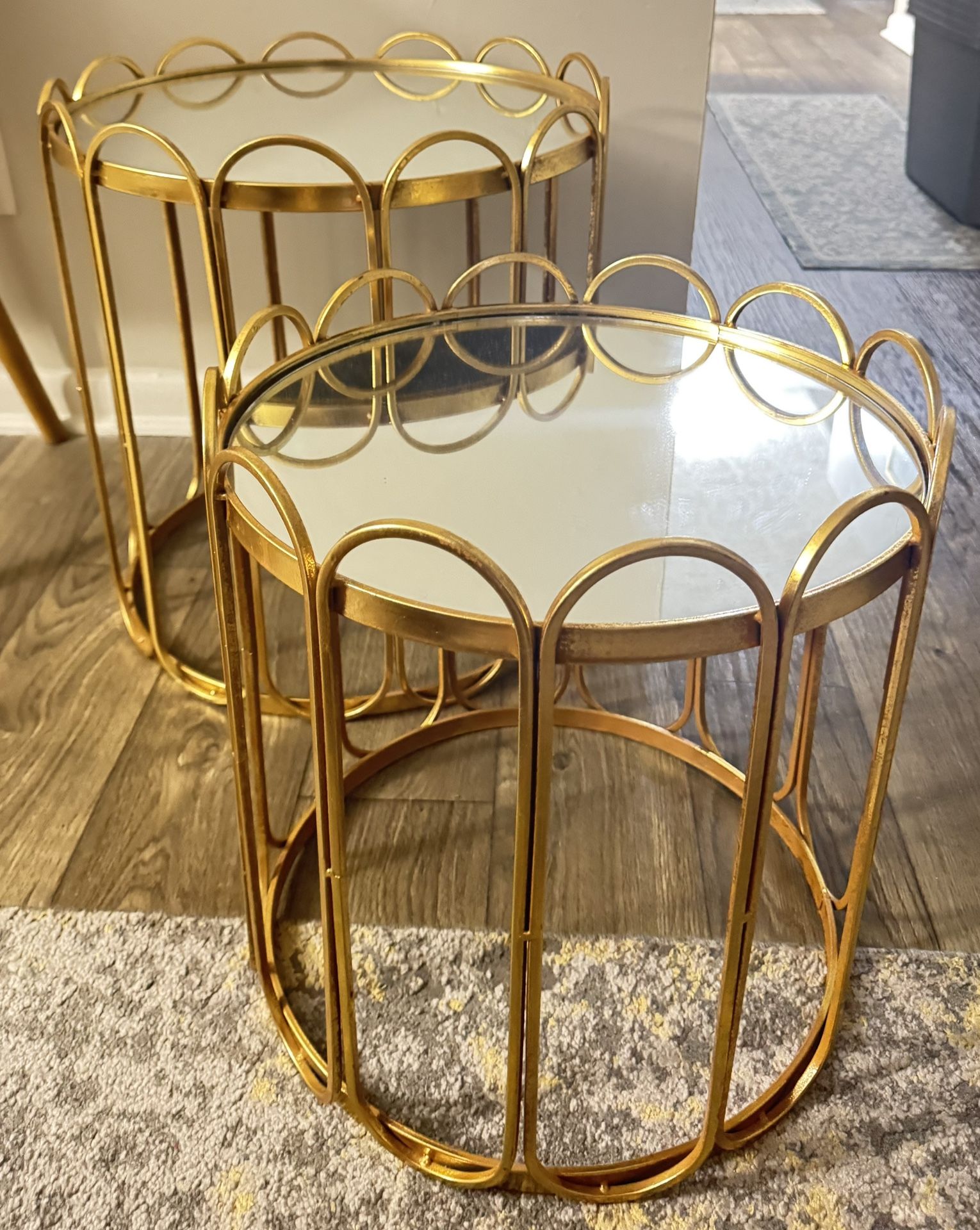 Gold Metal Mirrored Nesting Side Tables 