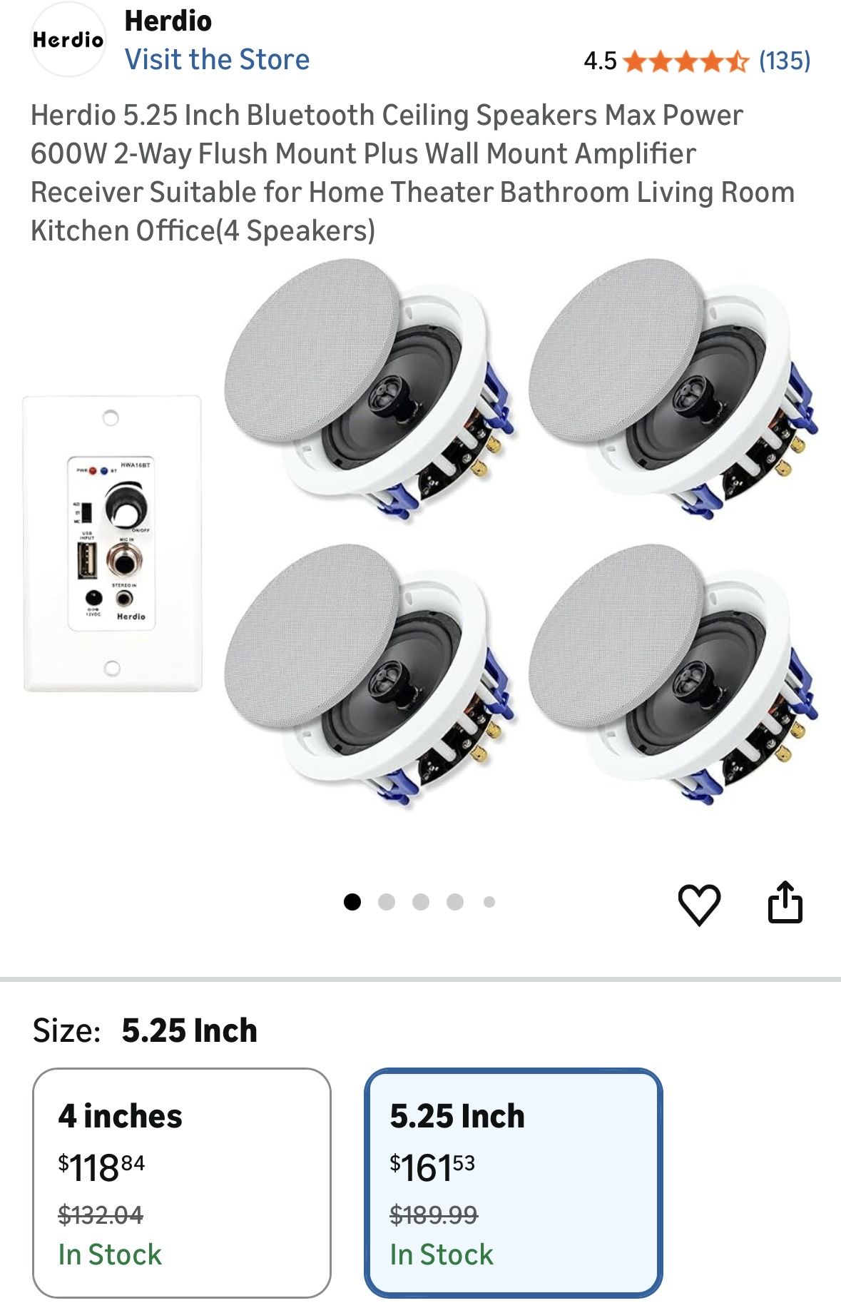 Herdio 5.25 Inch Bluetooth Ceiling Speakers