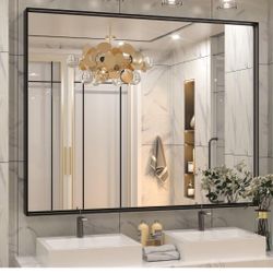 Keonjinn Black Bathroom Mirror 48” x 40” Wall Mirror for Bathroom Vanity Large Metal Frame Rectangle Mirror for Over Sink Rectangular Farmhouse Square