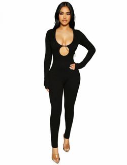 Black Long Sleeve Cutout Jumpsuit