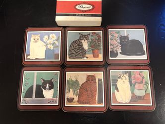 Vintage Set of Pimpernel Six Cat Drink Coasters Cork Backed Made in England