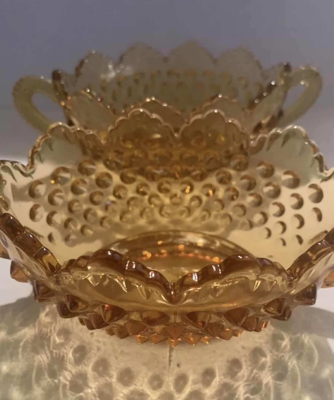 Vintage Fenton Amber GlassHobnail Ball Orb Very Nice MCM Set Of 2