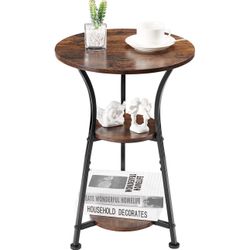 Small Round End Table for Narrow and Small Space, 3-Tier Round Accent Couch Beside Table