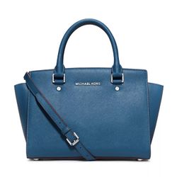 Michael Kors Medium Selma Leather Satchel Steel Blue 
