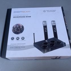 DIGITNOW! Portable Karaoke Microphone Mixer System Set with Dual UHF Wireless