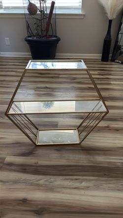 Gold Metal  stand Geometric with Glass Shelves