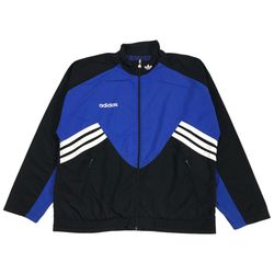 VINTAGE ADIDAS WINDBREAKER JACKET MENS XL BLACK SWEATSHIRT TREFOIL STRIPES KOBE