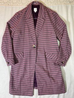 J. Jill Womens S Pink Burgundy Houndstooth Tweed Blazer Long Jacket Career Coat