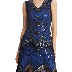 BABEYOND Women's Flapper Dresses 1920s V Neck Beaded Fringed Great Gatsby XL Dress Blue

Navy