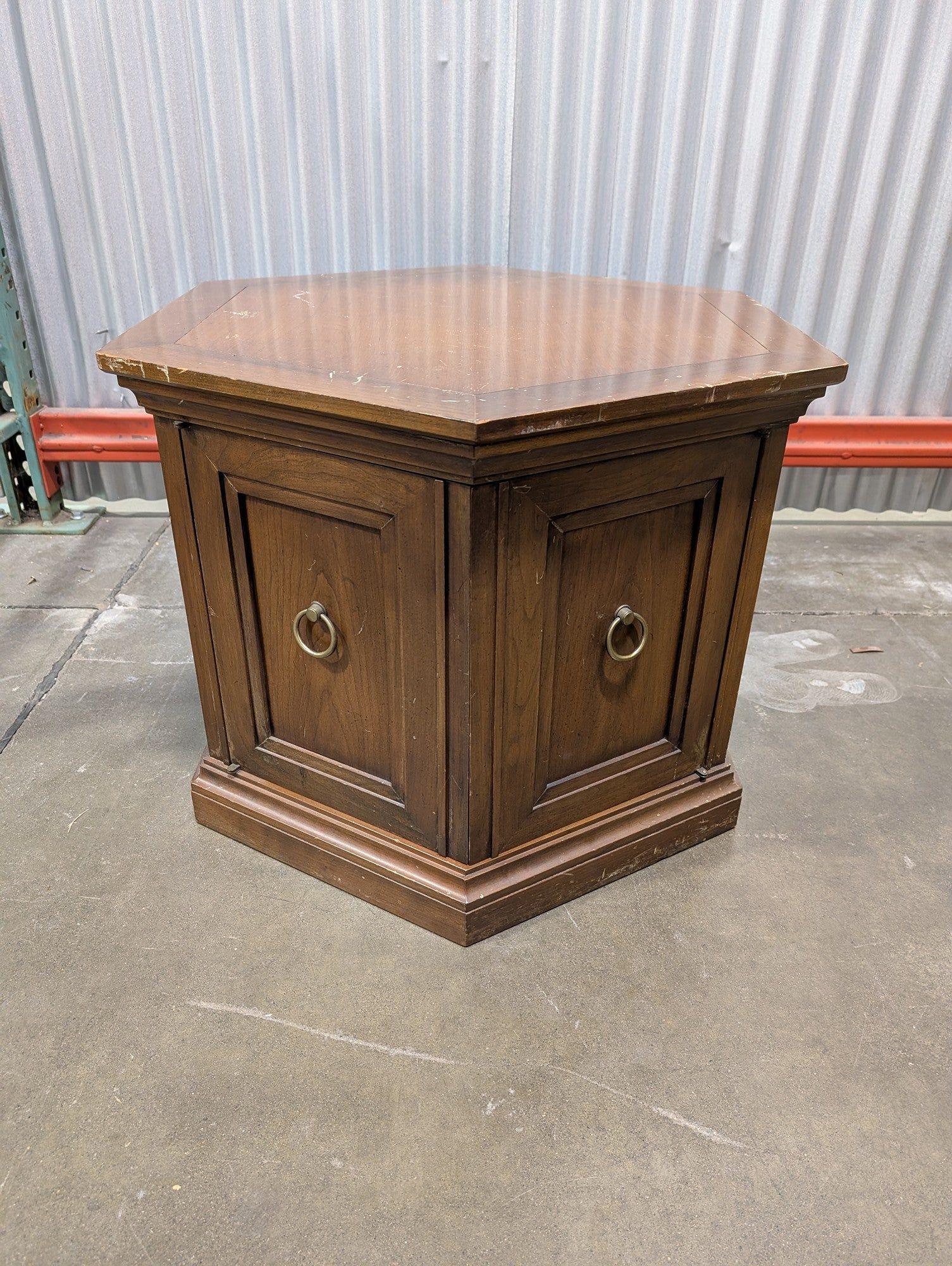 Hexagonal Wood Side Table with Cabinet Storage