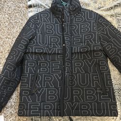 NWT $1790 Burberry Dainton All Over Logo Quilted Parka  Jacket - Sz S