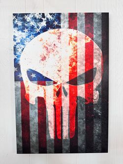 Punisher Skull on American Flag Print on Canvas 20” x 30”