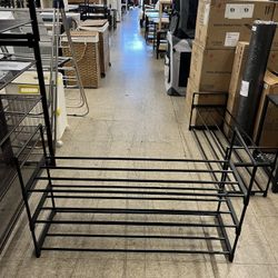 SONGMICS 3 Tier Shoe Rack Organizer Metal Storage Shelf - Black