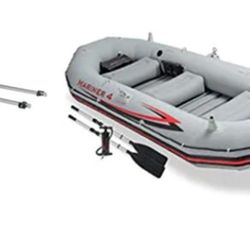 Intex Mariner 4 Inflatable Raft River/Lake Dinghy Boat Set & Motor Mount Kit
