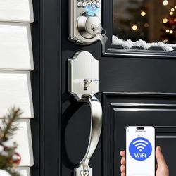 Veise Smart Lock VE012W-H, Keyless Entry Fingerprint Smart deadbolt with Handle Built-in WiFi, Color: Satin Nickel