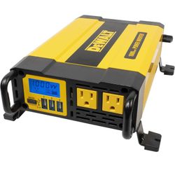 DEWALT DXAEPI1000 Power Inverter 1000W Car Converter with LCD Display: Dual 120V AC Outlets, 3.1A USB Ports, 12V DC Adapter, Battery Clamps