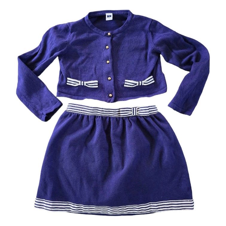 Janie & Jack 2017 Resort Career Girl Outfit Navy Blue Striped Skirt Cardigan