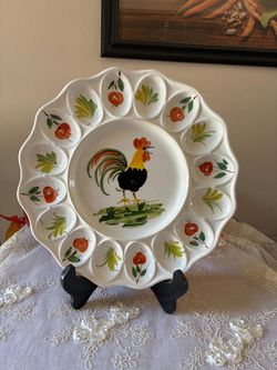 Hand-Painted Ceramic Rooster Deviled Egg Plate