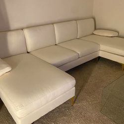 Sectional U Shaped Creamy White Couch 