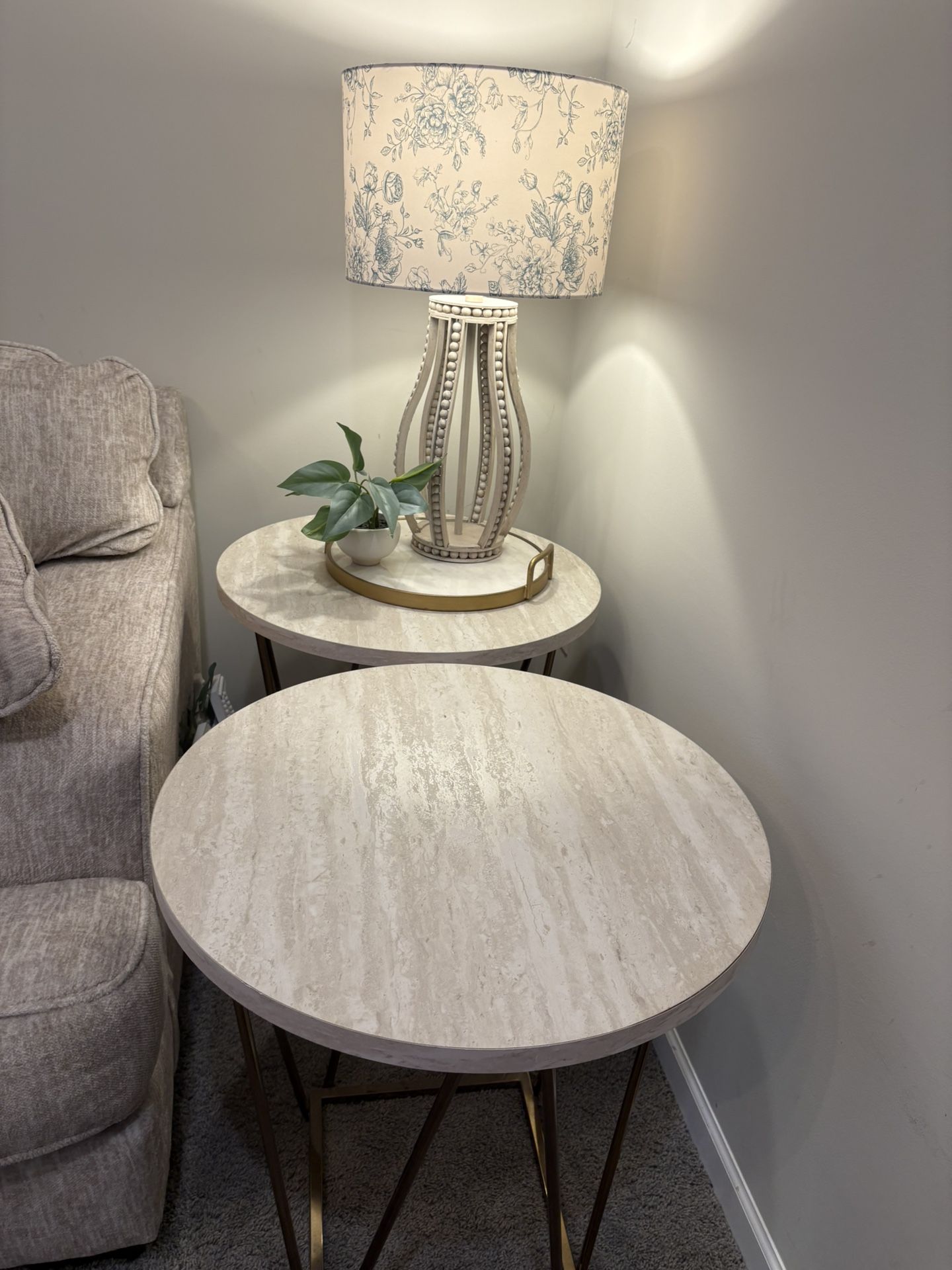 2 Faux end tables -cream and gold