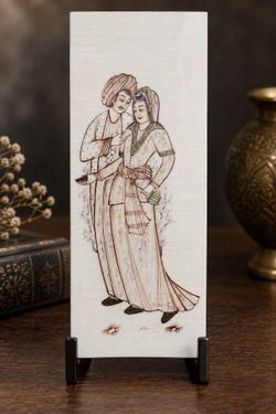 Vintage 1960s Persian Hand-Painted Miniature on Bone – Iran 4x10