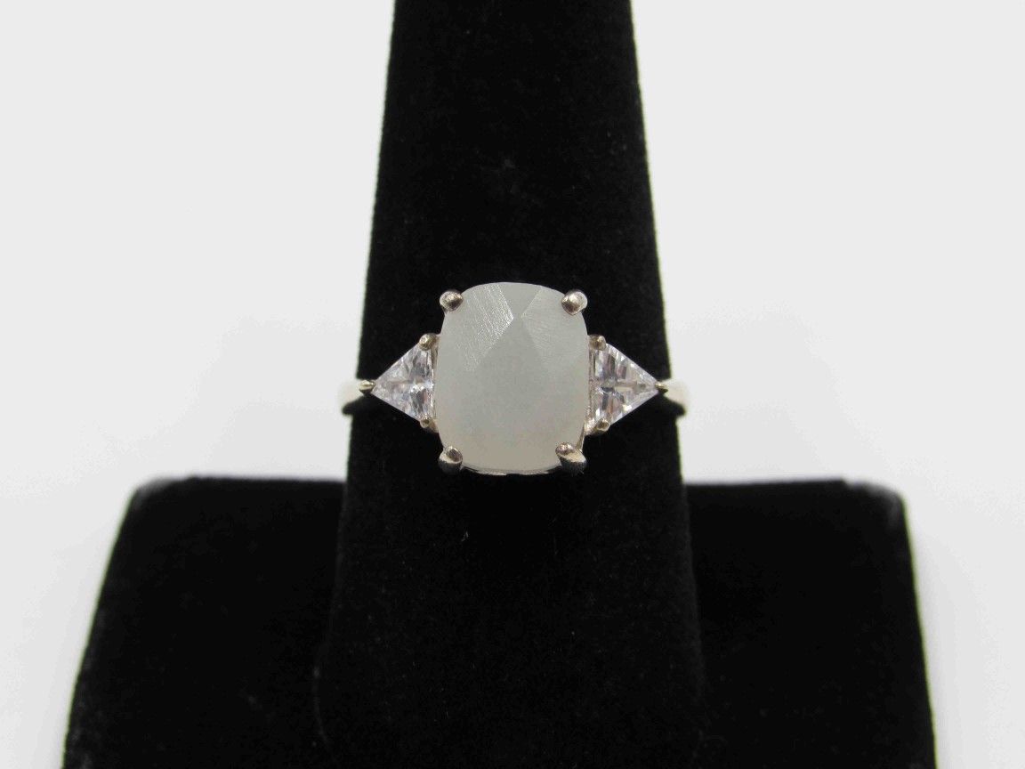 Size 9 Sterling Silver White Quartz & CZ Band Ring Vintage Statement Engagement Wedding Promise Anniversary Bridal Cocktail Friendship