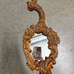 Antique Carved Hand Mirror 