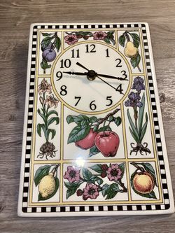 Super Cute Vintage Santa Barbara || Ceramic Design Medium Fruit/Floral Clock 9x6