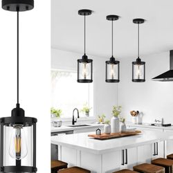 Black Pendant Lights Kitchen Island 3 Pack, Modern Kitchen Pendant Lighting Over Island with Clear Glass, Farmhouse Mini Hanging Light 