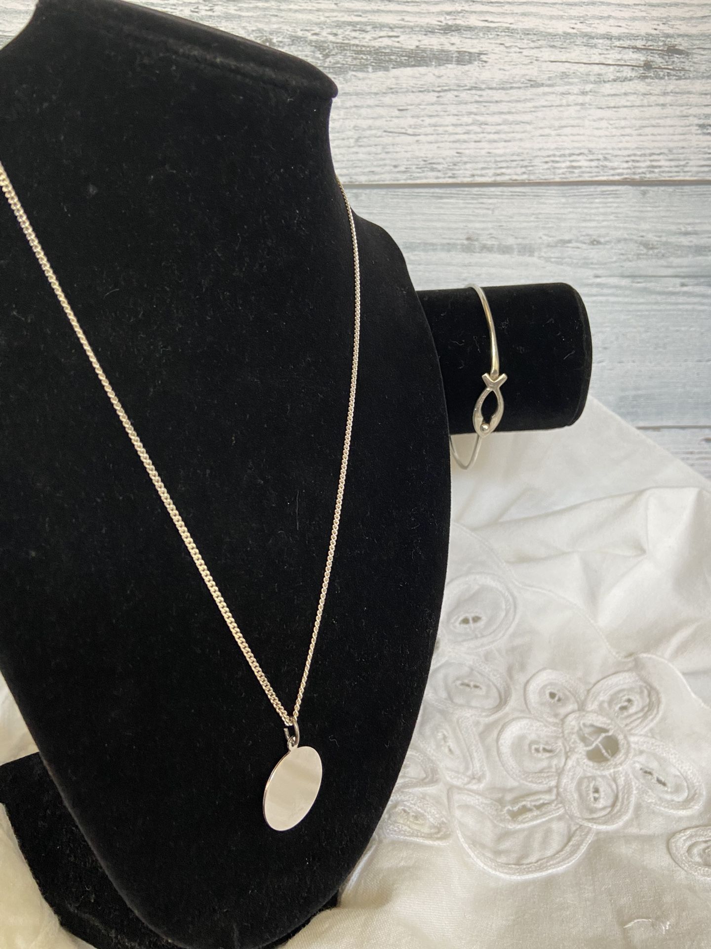 Sterling Silver Vintage Necklace And Fish Bangle