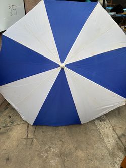 Blue and White Beach Umbrella