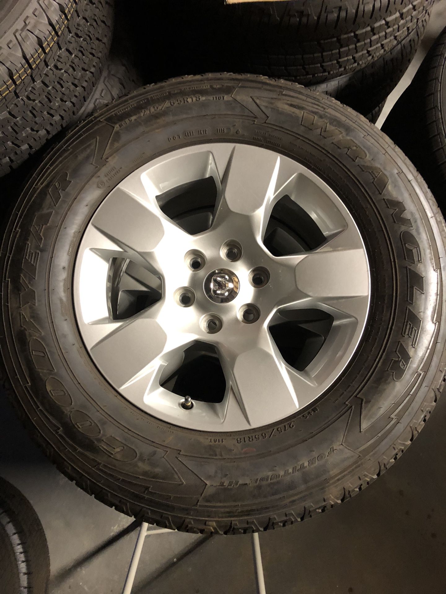 Dodge Ram {contact info removed}” wheels with Goodyear Wrangler 275/65R18 tires like new