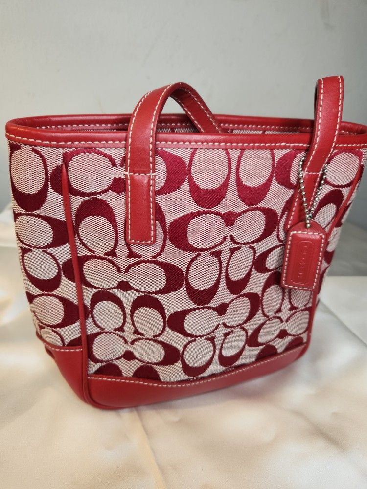 Coach Red / Beige Singnature Mini Lunch Tote