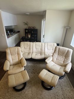 Ekornes Buckingham 3 Seat Low-back Sofa, 2 Stressless Recliners, 2 Ottomans