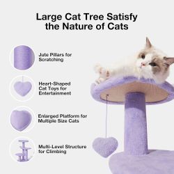 40 inches Cat Tree for Indoor Cats, Multi Level Cat Tower with Cat Scratching Post, Cute Cat Climbing Tree with Dangling Toy for Cats, Purple