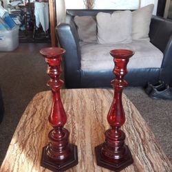 2 Deep Red Candle Holders