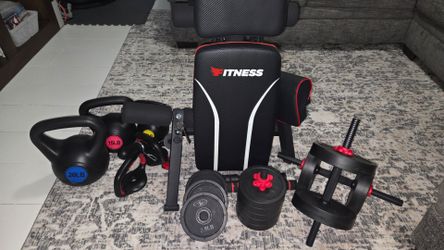 Complete All-in-One Home Gym Setup – Adjustable Bench & Modular Weight Set (Dumbbells/Kettlebells)