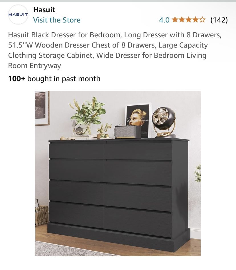 Black Dresser 8 Drawer. 