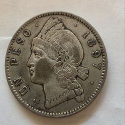 1897 Dominican Republic Dominicana Silver Peso