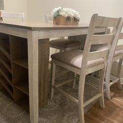 Ashley Skempton Counter Height Dining Table and 4 Barstools, White/Light Brown