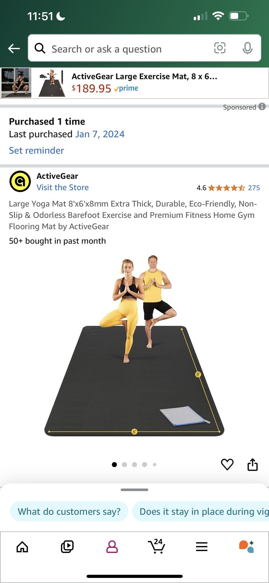 Large Yoga Mat 8'x6'x8mm Extra Thick and Durable