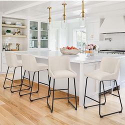 LUE BONA 26 Inch Bar Stools Set of 3, Linen Upholstered Barstools, Counter Height Bar Stools with Back, Comfortable Bar Chairs, Modern Counter Stools 