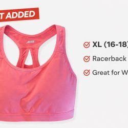Avia Women’s Sports Bra XL 16-18 Pink Racerback Athletic Activewear Workout Top